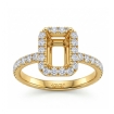 0.89Ct Halo Pave Setting Diamond Engagement Ring Emerald Semi Mount 18k Yellow Gold - javda.com 