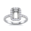 0.89Ct Halo Pave Setting Diamond Engagement Ring Emerald Semi Mount 14k White Gold - javda.com 