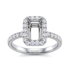 0.89C Halo Pave Setting Diamond Engagement Ring Emerald SemiMount 14k White Gold