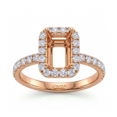 Halo Pave Setting Diamond Engagement Ring Emerald Semi Mount 18k Rose Gold (0.89Ct. tw.)