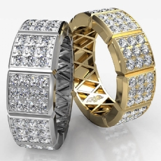 3 Row Diamond Vertical Cuts Men's Eternity Wedding Band 14k White Gold 1.90 Ct