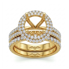Diamond Halo Pave Setting Engagement Ring Round Bridal Set 14k Gold Yellow (2.2Ct. tw.)