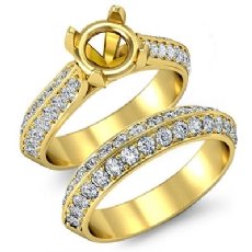 Pave Diamond Engagement Ring Round Semi Mount Bridal Sets 14k Gold Yellow (1Ct. tw.)