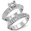 1 Ct Pave Diamond Engagement Ring Round Semi Mount Bridal Sets 14K White Gold