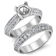 1 Ct Pave Diamond Engagement Ring Round Semi Mount Bridal Sets 14K White Gold