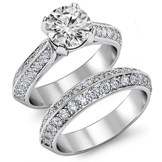1 Ct Pave Diamond Engagement Ring Round Semi Mount Bridal Sets 14K White Gold
