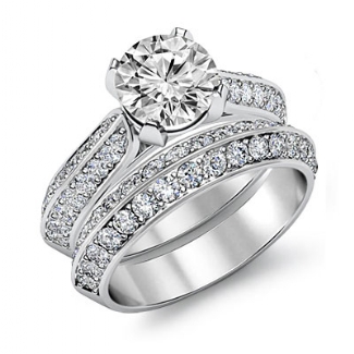 1 Ct Pave Diamond Engagement Ring Round Semi Mount Bridal Sets 14K White Gold