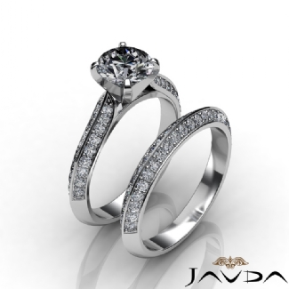 1 Ct Pave Diamond Engagement Ring Round Semi Mount Bridal Sets 14K White Gold