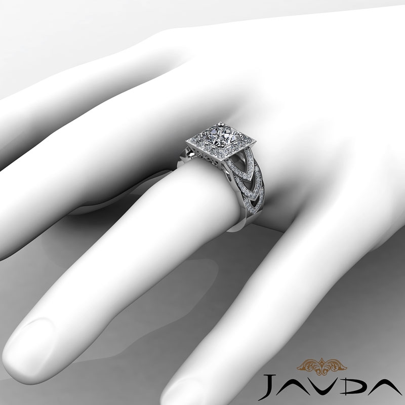Designer Shank Halo Pave diamond Ring 14k Gold White