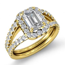 Prong Set Sidestone Halo diamond Ring 18k Gold Yellow