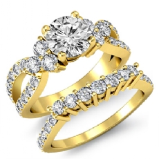 Prong Set 3 Stone Bridal Set diamond Ring 14k Gold Yellow