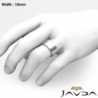 10mm Flat Pipe Cut 18k Gold White Mens Plain Wedding Band Ring 13g 12-12.75 Sz