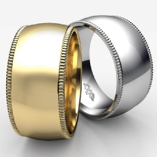 Dome Milgrain Comfort Ring Mens Wedding Band 10mm 14k White Gold 11.4g 4sz