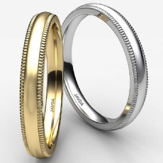 Solid Dome Milgrain Ring Plain Men Wedding Band 3mm 14k White Gold 3.4g 4sz