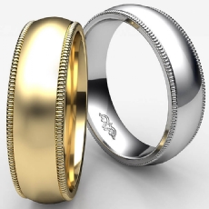 7mm Plain Men Wedding Band Dome Milgrain Solid Ring 18k Gold Yellow 9g 5