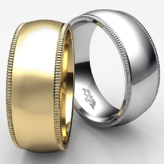 Plain Men Wedding Band Dome Milgrain Solid Ring 8mm 18k Gold Yellow 10.3g 5