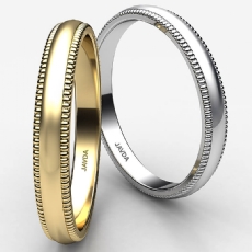 Mens Wedding 3mm Band Dome Milgrain Solid Ring 14k White Gold 2.8g 4sz