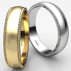 Men Wedding Band 14k Gold Yellow Dome Milgrain Edge Solid Ring 5mm 4.6g 5