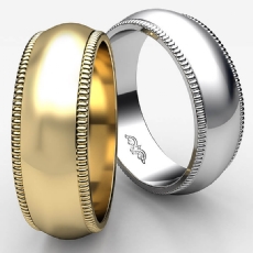Dome Milgrain Edge Ring Men Wedding Solid Band 7mm 14k White Gold 7.6g 4sz