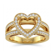 Pave Set Diamond Engagement Bridal Ring Heart Semi Mount 14k Gold Yellow  (0.72Ct. tw.)