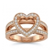 Pave Set Diamond Engagement Bridal Ring Heart Semi Mount 18k Rose Gold 0.72Ct - javda.com 