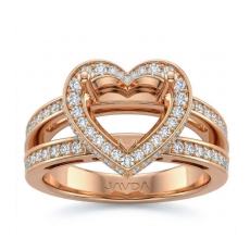 Pave Set Diamond Engagement Bridal Ring Heart Semi Mount 18k Rose Gold  (0.72Ct. tw.)