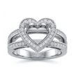 Pave Set Diamond Engagement Bridal Ring Heart Semi Mount 14k White Gold 0.72Ct - javda.com 