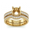 Diamond Engagement Millgrain Setting Ring Round Bridal Set 14k Yellow Gold 0.6Ct - javda.com 