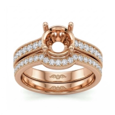 Diamond Engagement Millgrain Setting Ring Round Bridal Set 18k Rose Gold  (0.6Ct. tw.)