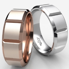 Beveled Edge Men's Dome Wedding Band 14k Rose Gold Solid Ring 7mm 9.5g 8