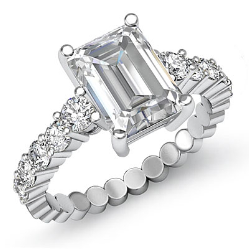 Prong Set Classic Side Stone diamond Ring 14k Gold White