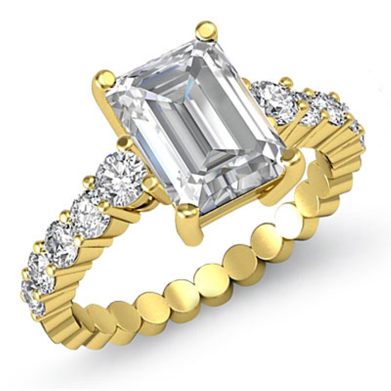 Prong Set Classic Side Stone diamond Ring 14k Gold Yellow