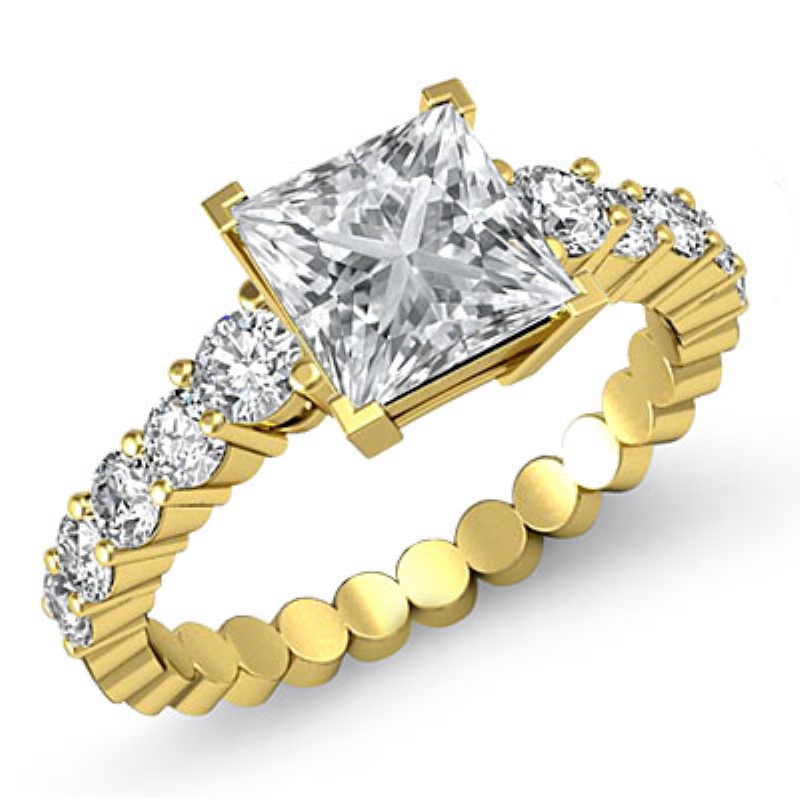 Prong Set Classic Side Stone diamond Ring 14k Gold Yellow