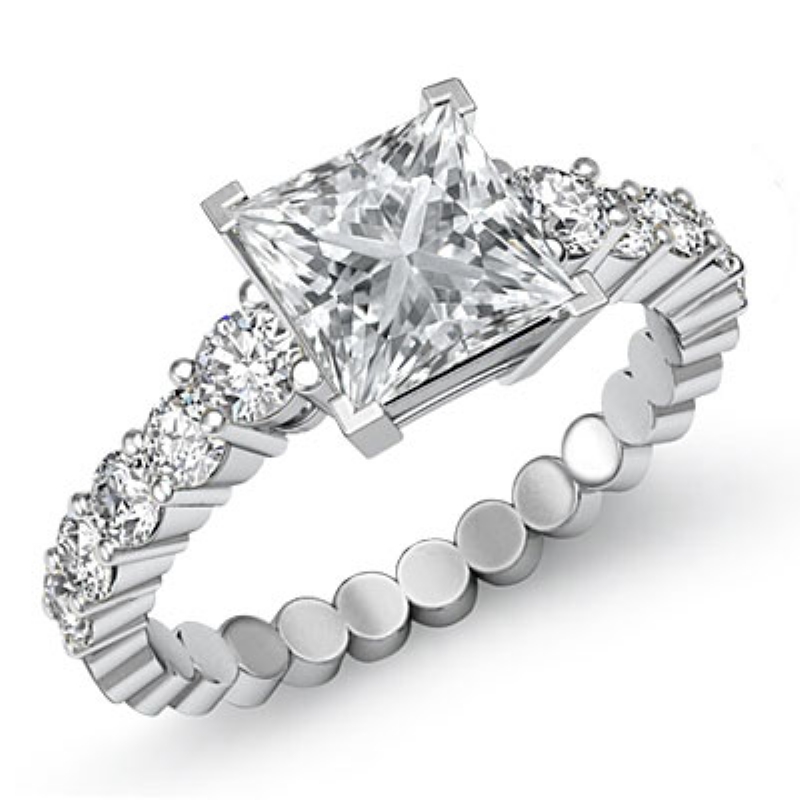 Prong Set Classic Side Stone diamond Ring 14k Gold White