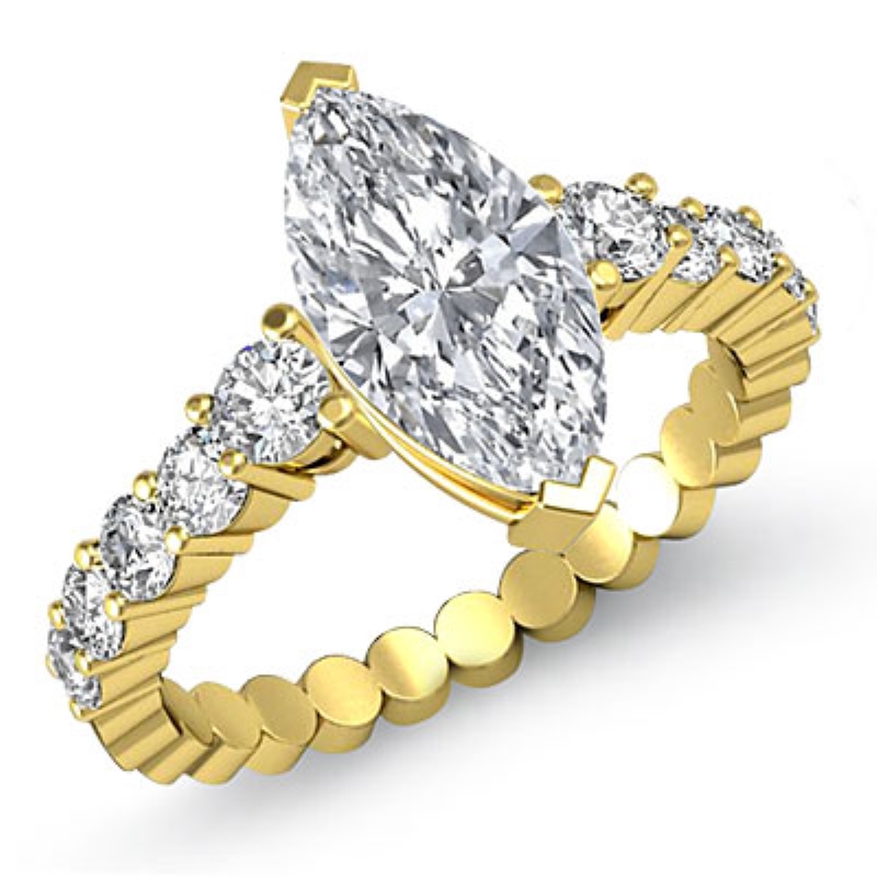 Prong Set Classic Side Stone diamond Ring 14k Gold Yellow