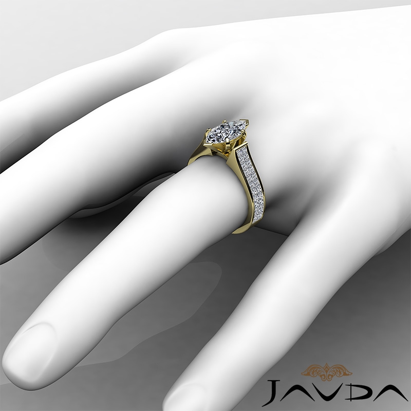 Invisible Shank Sidestone diamond Ring 14k Gold Yellow