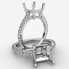 French U Pave Princess Diamond Semi Mount Engagement Ring 14k White Gold 0.31Ct