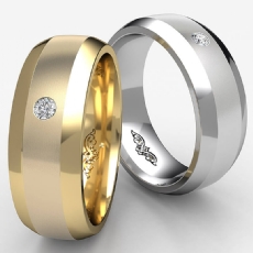 Bezel Set Round Diamond Beveled Edge Men's Wedding Band 14k Gold Yellow  (0.05Ct. tw.)