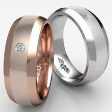 Bezel Set Round Diamond Beveled Edge Men's Wedding Band 14k Rose Gold  (0.05Ct. tw.)