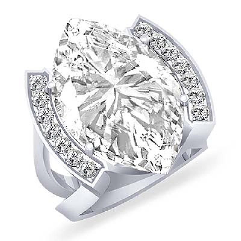 Micro Pave Set Split Shank Marquise diamond   in 14k Gold White