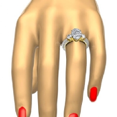 Micro Pave Set Three Stone diamond Ring 18k Gold Yellow