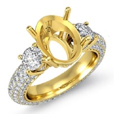 3 Stone Round Diamond Engagement Ring Setting 18k Gold Yellow Oval Semi Mount  (2.8Ct. tw.)