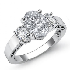 Filigree Classic Three Stone diamond Ring 14k Gold White