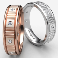 Verticle Cuts Matte Bezel Diamond Eternity Men's Wedding Band 14k Rose Gold  (0.13Ct. tw.)