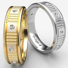 Verticle Cuts Matte Bezel Diamond Eternity Men's Wedding Band 14k W Gold 0.13 Ct