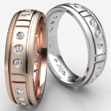 Grooved Matte Finish Diamond Eternity Men's Wedding Band 14k Rose Gold  (0.23Ct. tw.)