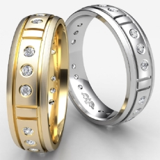 Grooved Matte Finish Diamond Eternity Men's Wedding Band 18k Gold Yellow  (0.23Ct. tw.)