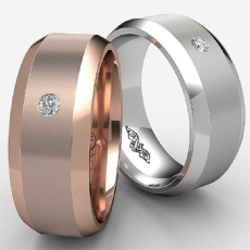 Matte Bezel Round Diamond Beveled Edge Men's Wedding Band 14k Rose Gold  (0.05Ct. tw.)