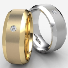 Matte Bezel Round Diamond Beveled Edge Men's Wedding Band 14k White Gold 0.05Ct