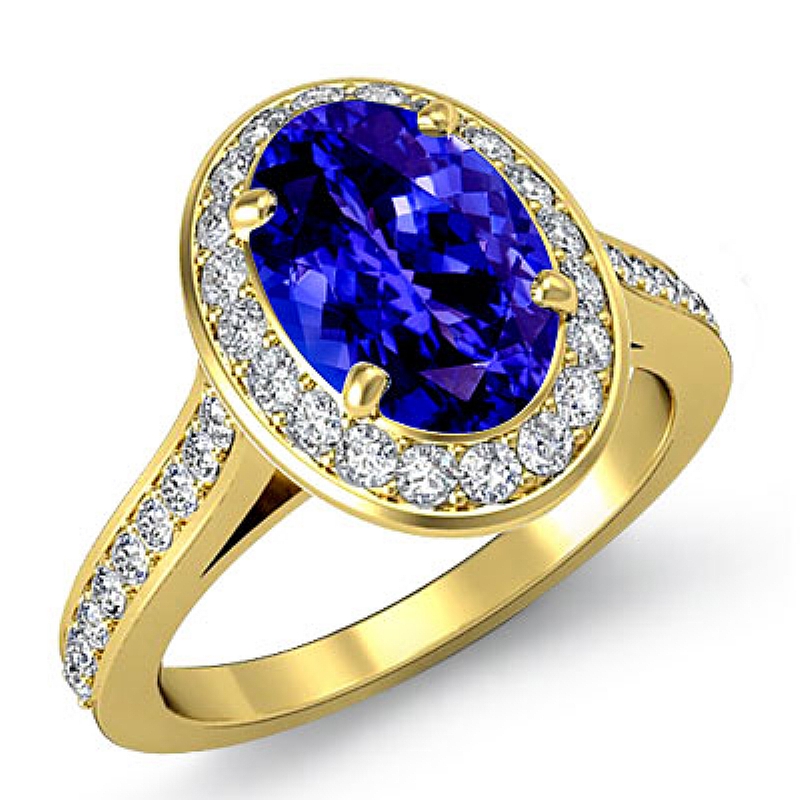 Accents Stone Halo Pave Oval diamond engagement Ring in 18k Gold Yellow